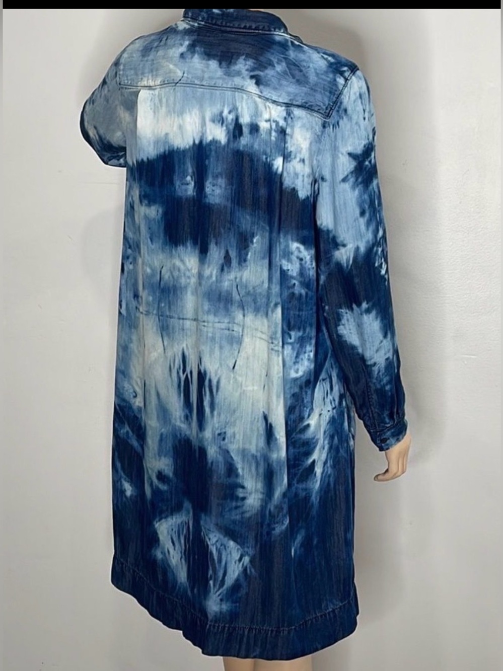 LOFT Bleach Washed Denim Shirt Dress Long sleeves Button down Collar Midi Tunic - Picture 8 of 14